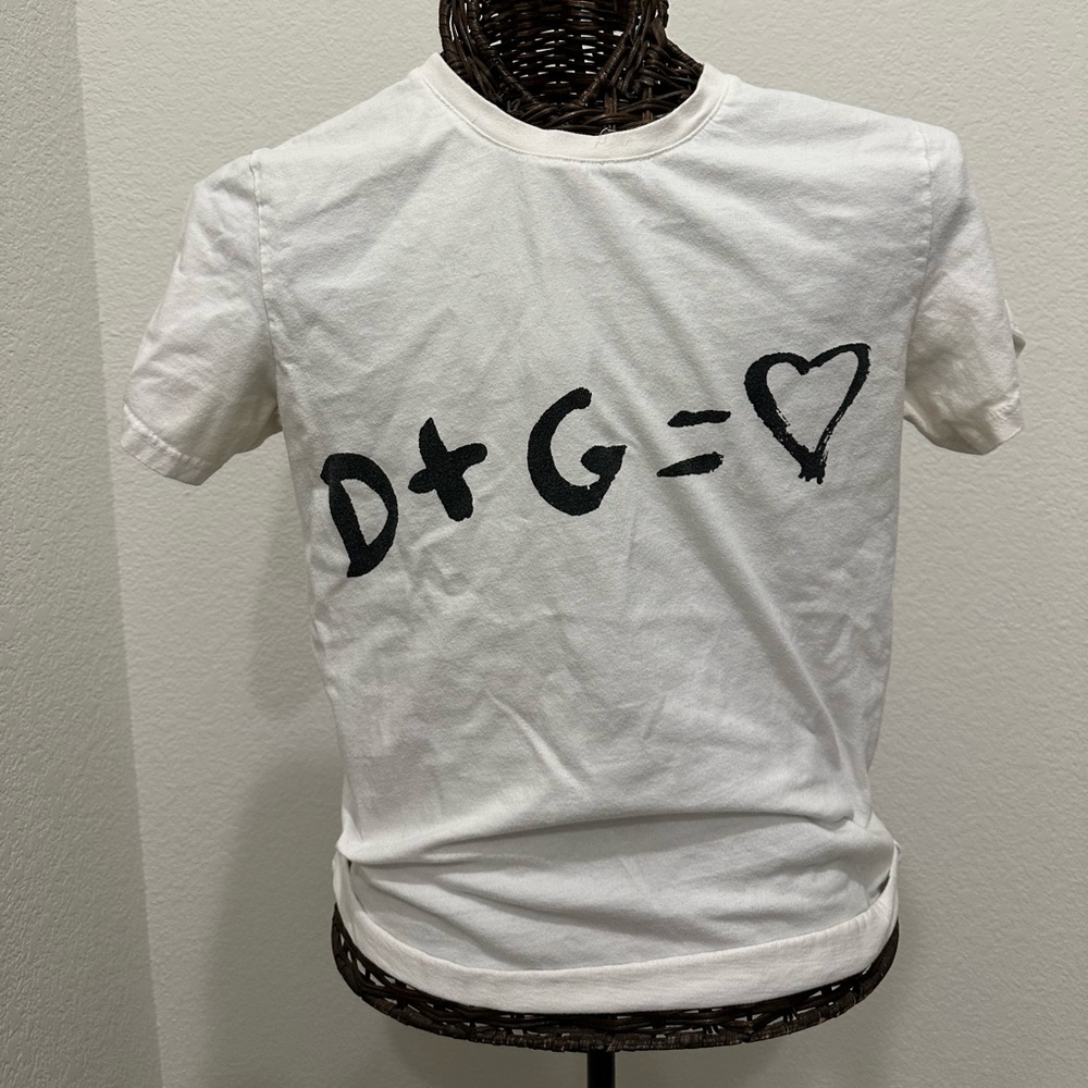 Dolce & Gabbana White Short Sleeve Tee with Black Graphic